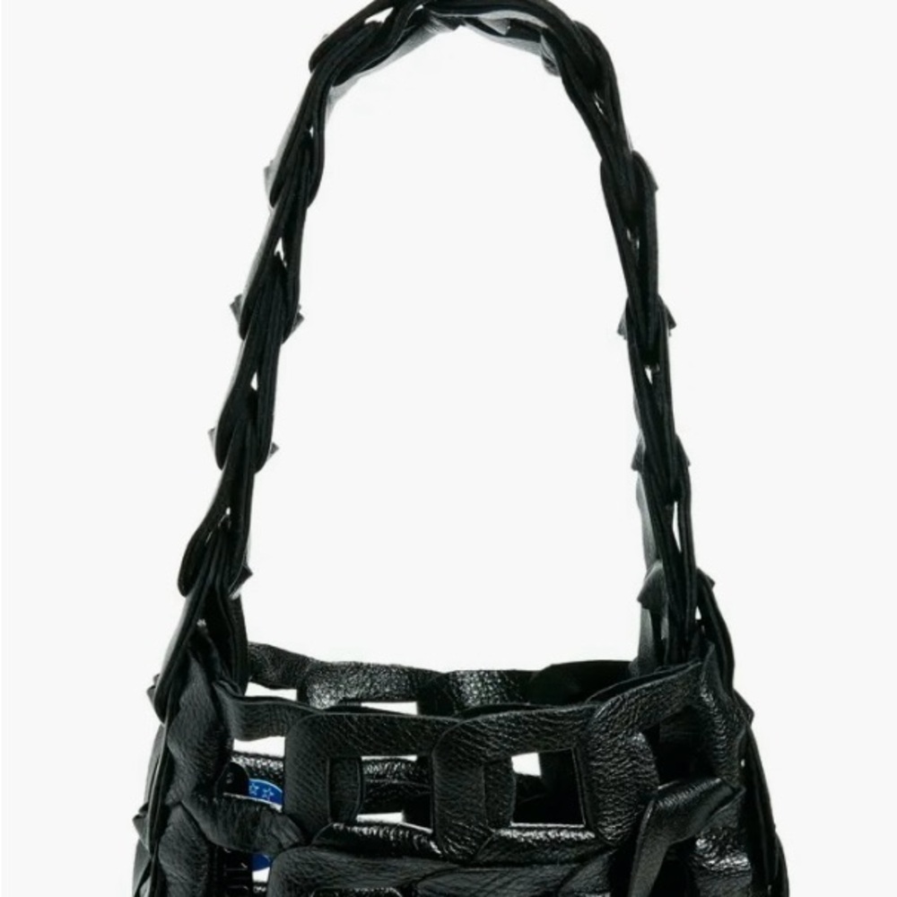 Black Woven Leather Shoulder Bag
